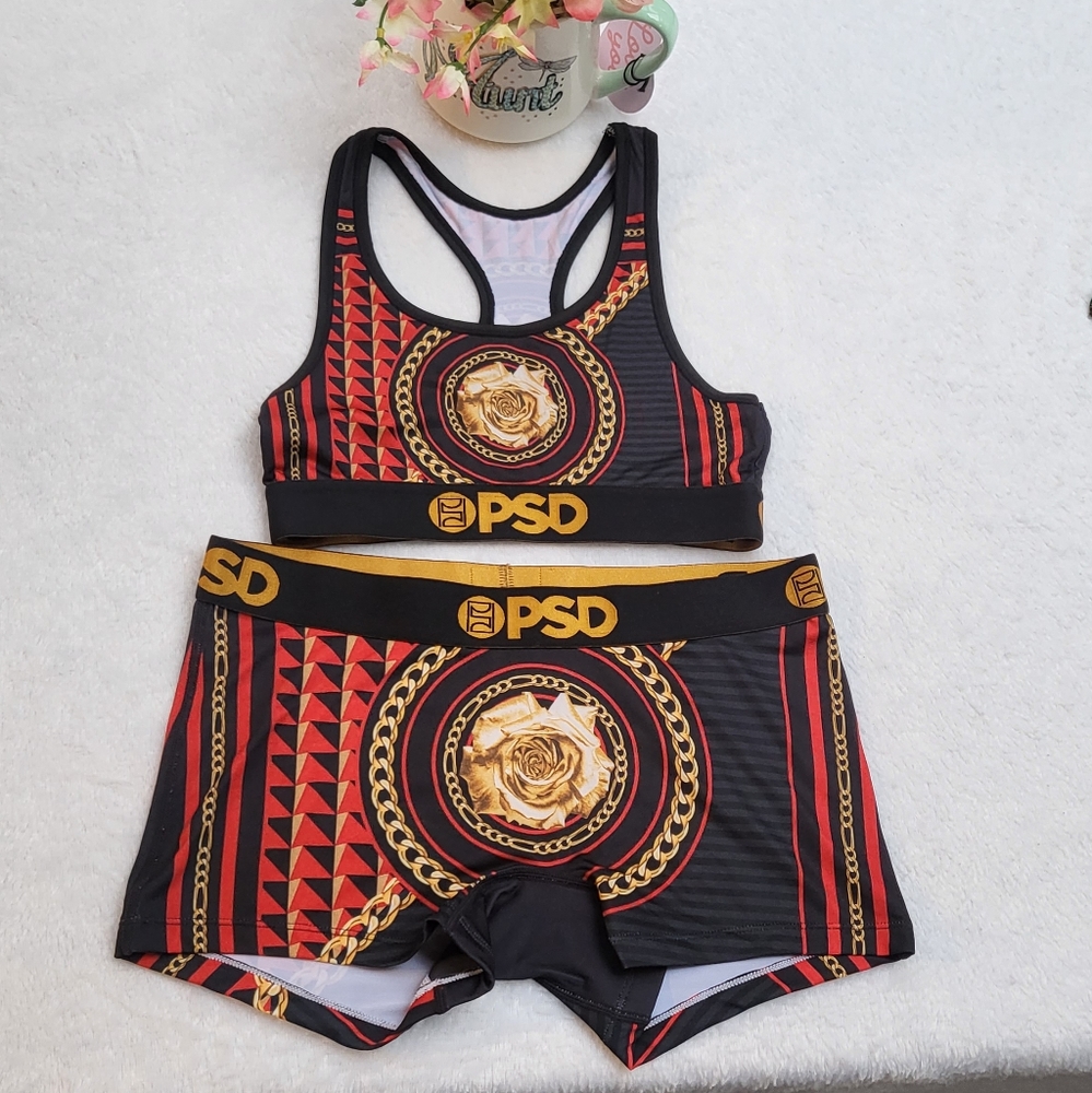 New PSD Gold Rose Women's Bundle Sport Bra + Underwear color Blk size S.